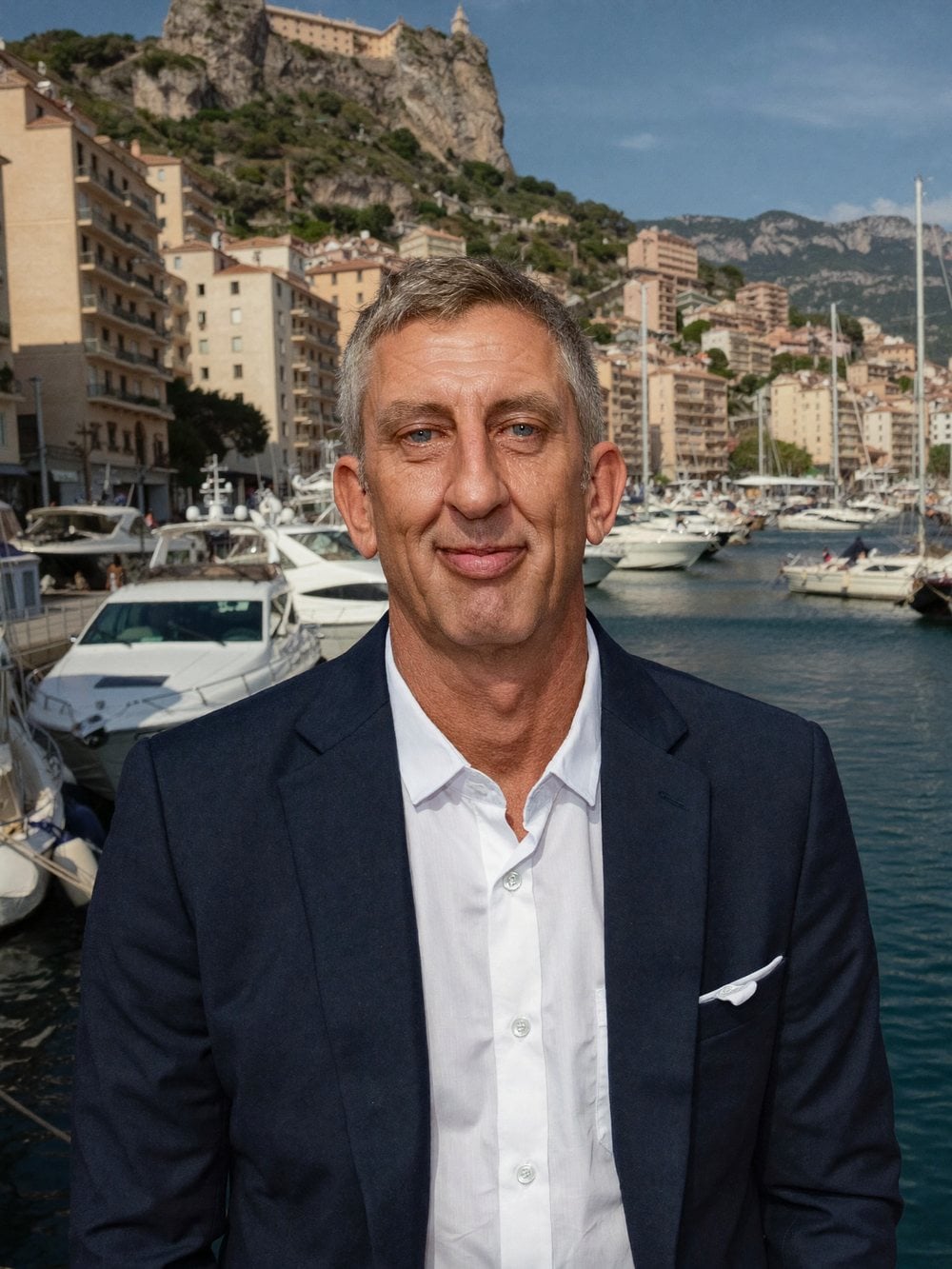 Nick Hall photographed on the harbour front at Port Hercule, Monaco
