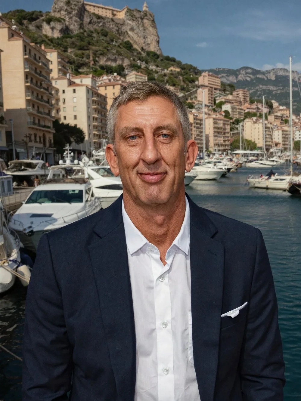 Nick Hall photographed on the harbour front at Port Hercule, Monaco